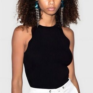 Ganni Melange Knit Scallop Black Ribbed Tank Top - L